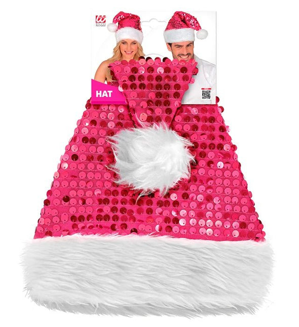 KERSTMAN MUTS PLUCHE EN PAILLETTEN ROZE van Widmann koop je bij Partywinkel