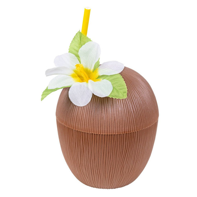 Kokosnoot Beker met Bloem Plastic 10cm van Boland koop je bij Partywinkel
