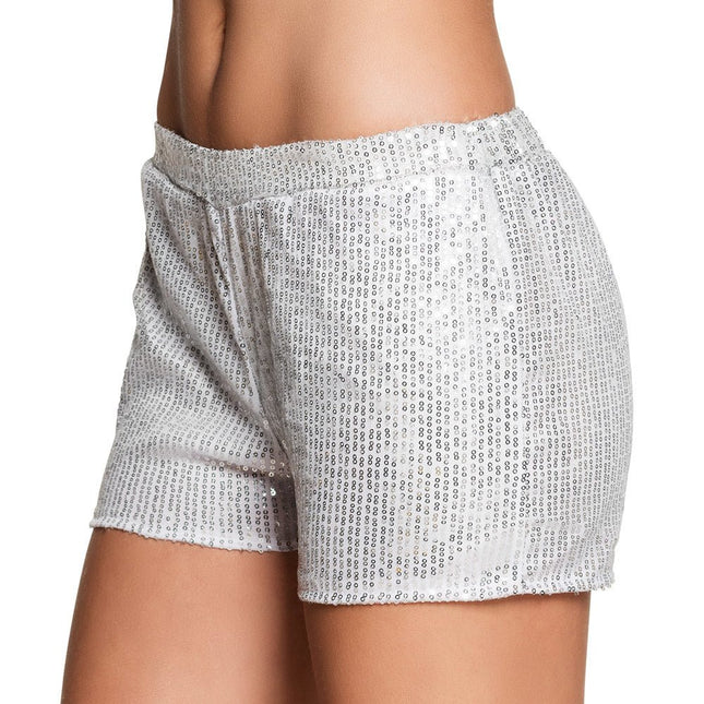 Korte Broek Pailletten Zilver M van Boland koop je bij Partywinkel