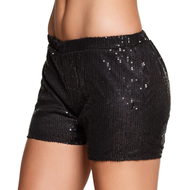 Korte Broek Pailletten Zwart M van Boland koop je bij Partywinkel