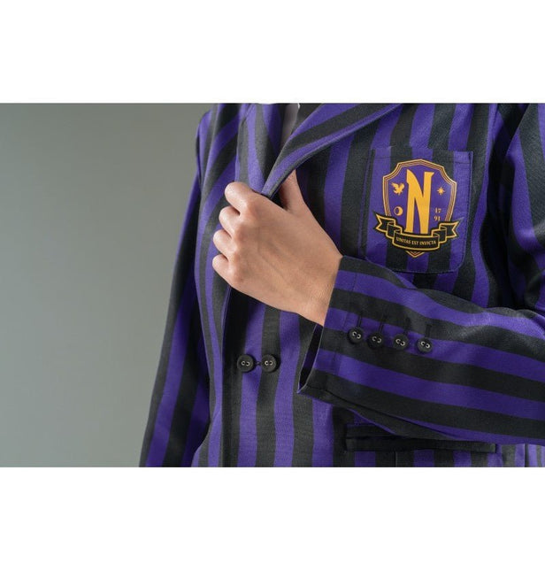 Kostuum Wednesday School Uniform Zwart/Paars van CHAKS koop je bij Partywinkel