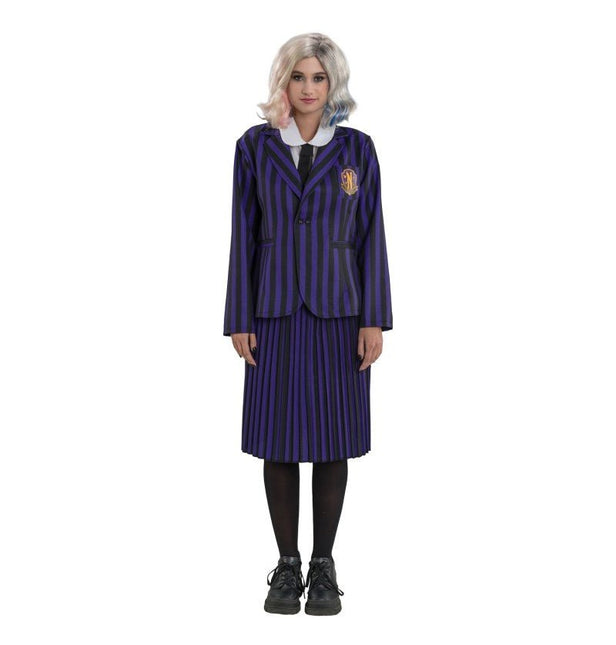 Kostuum Wednesday School Uniform Zwart/Paars van CHAKS koop je bij Partywinkel