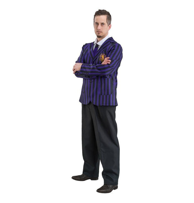 Kostuum Wednesday School Uniform Zwart/Paars Heren van CHAKS koop je bij Partywinkel