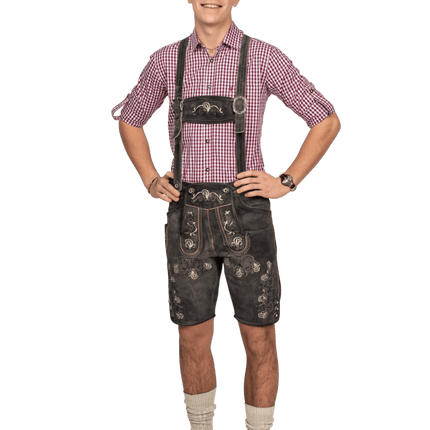 Lederhose Bruin Grijs Heren Kort Antiek van Haus Huberts koop je bij Partywinkel