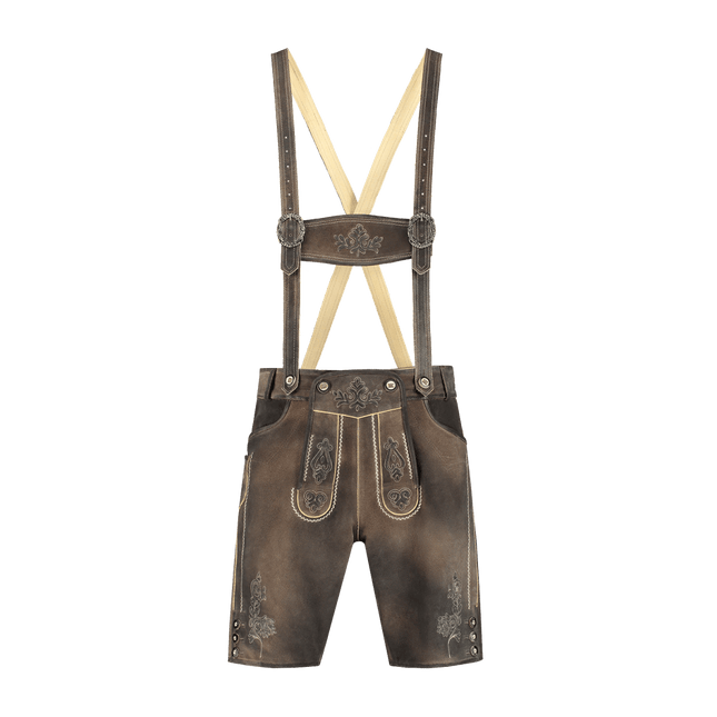 Lederhose Bruin Heren Kort Met Beenknopen van Haus Huberts koop je bij Partywinkel