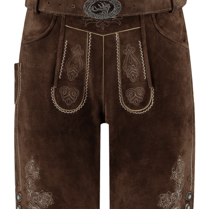 Lederhose Bruin Heren Kort Met Riem van Haus Huberts koop je bij Partywinkel