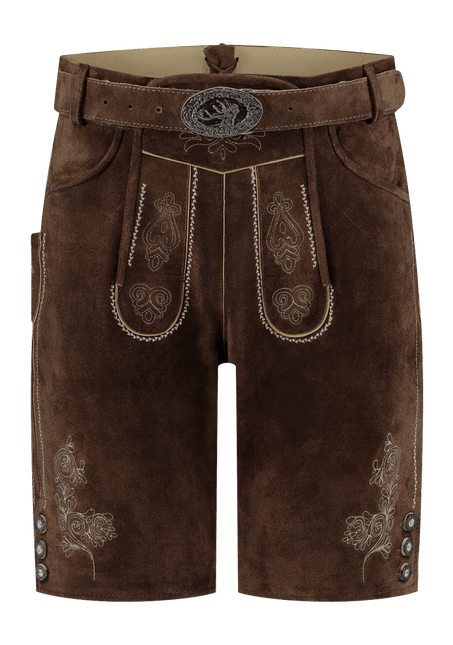 Lederhose Bruin Heren Kort Met Riem van Haus Huberts koop je bij Partywinkel
