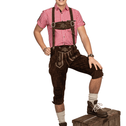 Lederhose Bruin Heren Lang van Haus Huberts koop je bij Partywinkel