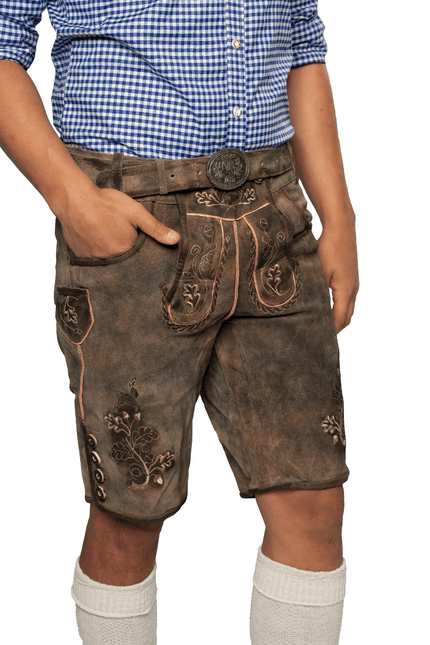 Lederhose Bruin Kort Brixen van Partychimp koop je bij Partywinkel