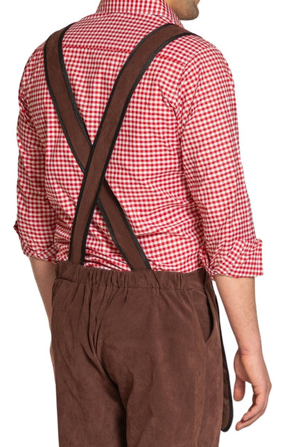 Lederhose Johann met Verstelbare Bretels Donkerbruin Lang van Partychimp koop je bij Partywinkel