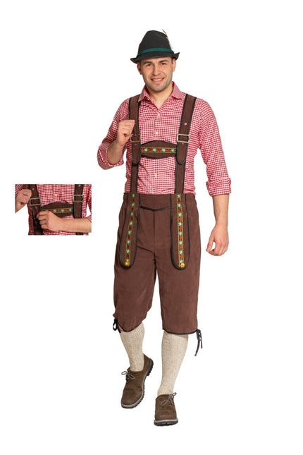 Lederhose Johann met Verstelbare Bretels Donkerbruin Lang van Partychimp koop je bij Partywinkel