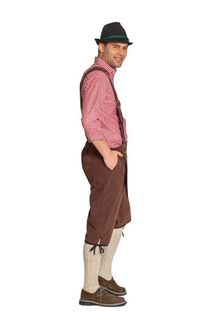 Lederhose Johann met Verstelbare Bretels Donkerbruin Lang van Partychimp koop je bij Partywinkel