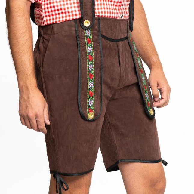 Lederhose Kort Donkerbruin van Partychimp koop je bij Partywinkel