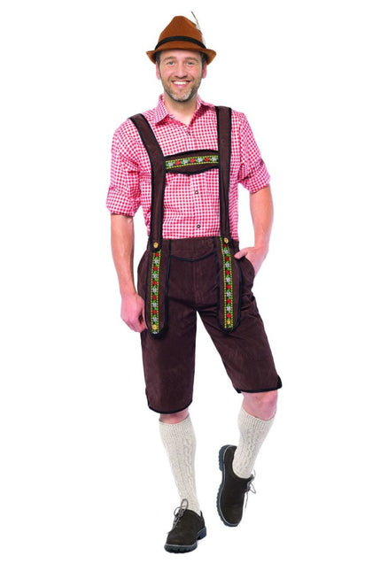 Lederhose Lang Donkerbruin van Partychimp koop je bij Partywinkel