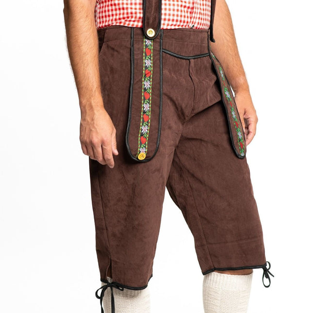 Lederhose Lang Donkerbruin van Partychimp koop je bij Partywinkel