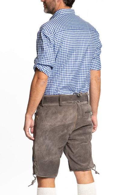 Lederhose Leer Kort Schaduw Blauw en Riem van Tannhauser koop je bij Partywinkel