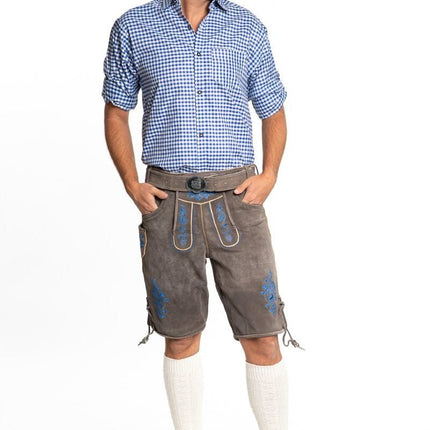 Lederhose Leer Kort Schaduw Blauw en Riem van Tannhauser koop je bij Partywinkel