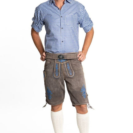 Lederhose Leer Kort Schaduw Blauw en Riem van Tannhauser koop je bij Partywinkel