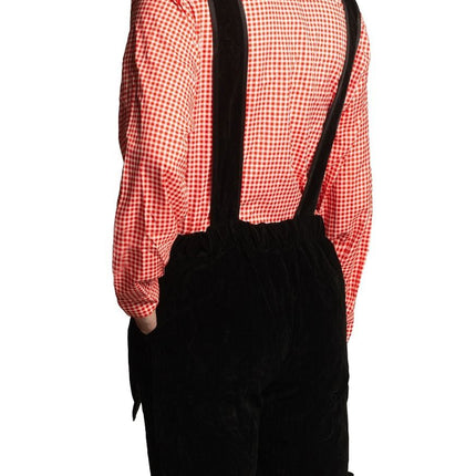 Lederhose Zwart Kort Met Blouse van Partychimp koop je bij Partywinkel