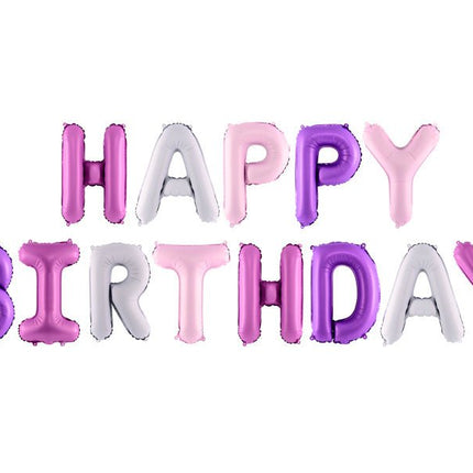 Letterballon Set Happy Birthday Paars Mix Leeg 3,4m van Partydeco koop je bij Partywinkel
