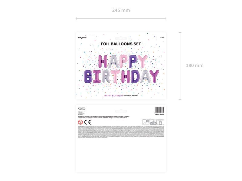 Letterballon Set Happy Birthday Paars Mix Leeg 3,4m van Partydeco koop je bij Partywinkel