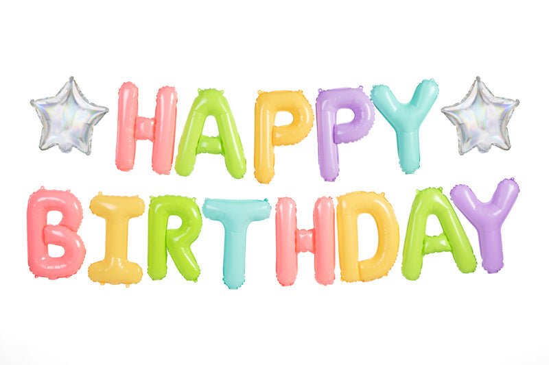 Letterballon Set Happy Birthday Pastel Mix Leeg 3,95m van Partydeco koop je bij Partywinkel