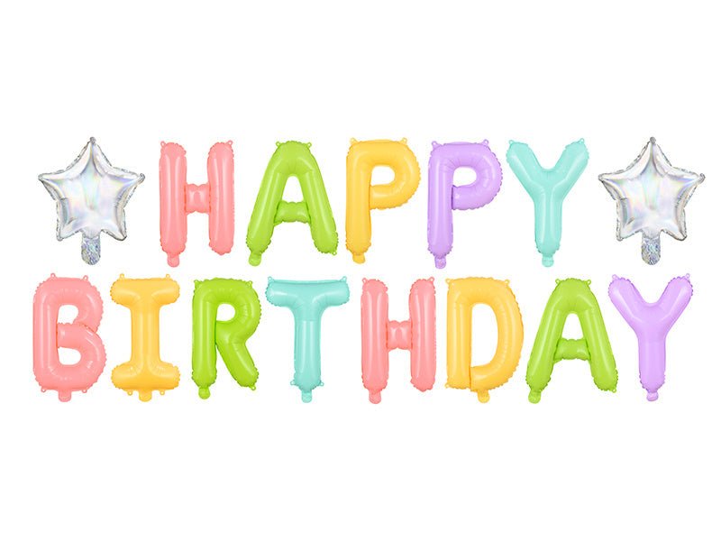 Letterballon Set Happy Birthday Pastel Mix Leeg 3,95m van Partydeco koop je bij Partywinkel