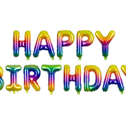 Letterballon Set Happy Birthday Regenboog Leeg 3,4m van Partydeco koop je bij Partywinkel