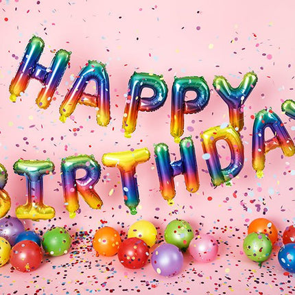 Letterballon Set Happy Birthday Regenboog Leeg 3,4m van Partydeco koop je bij Partywinkel
