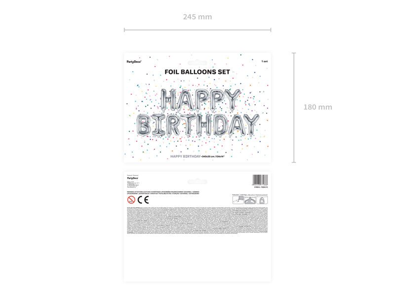 Letterballon Set Happy Birthday Zilver Leeg 3,4m van Partydeco koop je bij Partywinkel