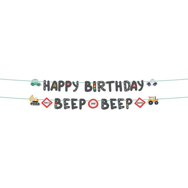 Letterslinger Set - Happy Birthday - Wacky Wheels - 1,5 meter van Folat koop je bij Partywinkel