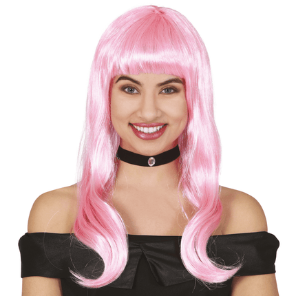 Licht Roze Pruik Half Lang Haar van Fiestas Guirca koop je bij Partywinkel