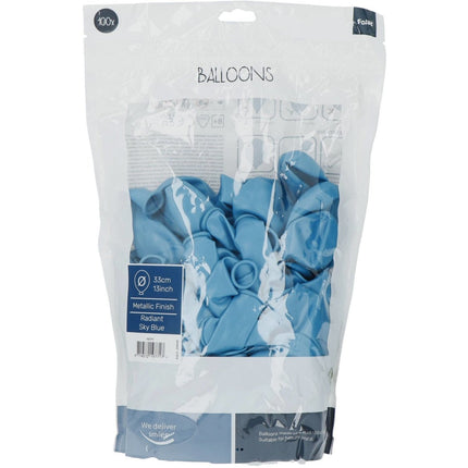 Lichtblauwe Ballonnen Metallic Sky Blue 33cm 100st van Folat koop je bij Partywinkel