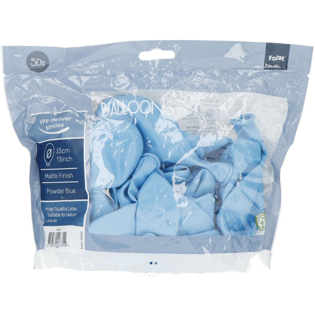 Lichtblauwe Ballonnen Powder Blue 33cm 50st van Folat koop je bij Partywinkel