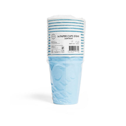 Lichtblauwe Bekers Papier 210ml 14st van WeFiesta koop je bij Partywinkel