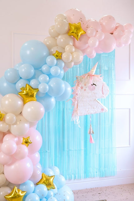 Lichtblauwe Deurgordijn 2m van Partydeco koop je bij Partywinkel