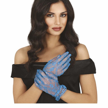Lichtblauwe Handschoenen Kant 22cm van Fiestas Guirca koop je bij Partywinkel