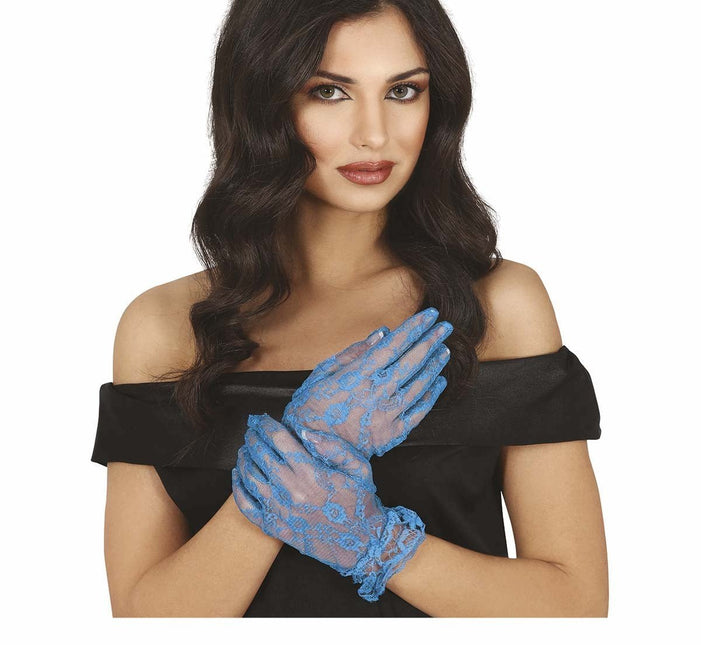 Lichtblauwe Handschoenen Kant 22cm van Fiestas Guirca koop je bij Partywinkel