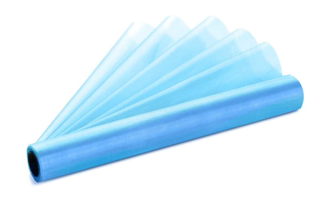 Lichtblauwe Organza Stof 36cm 9m van Partydeco koop je bij Partywinkel