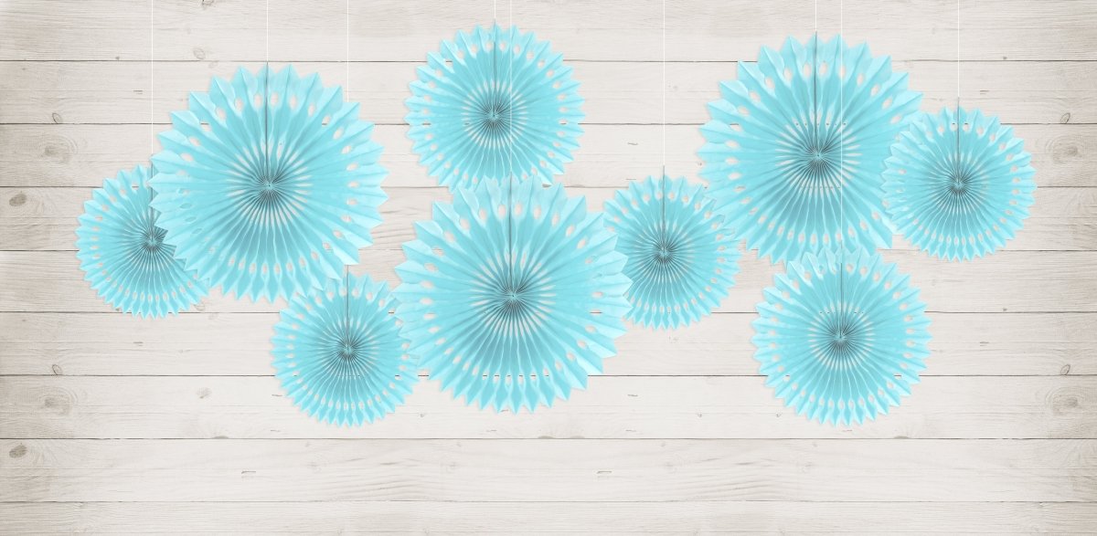 Lichtblauwe Papieren Waaiers 20cm 3st van Partydeco koop je bij Partywinkel