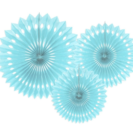 Lichtblauwe Papieren Waaiers 20cm 3st van Partydeco koop je bij Partywinkel