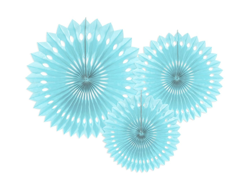 Lichtblauwe Papieren Waaiers 20cm 3st van Partydeco koop je bij Partywinkel