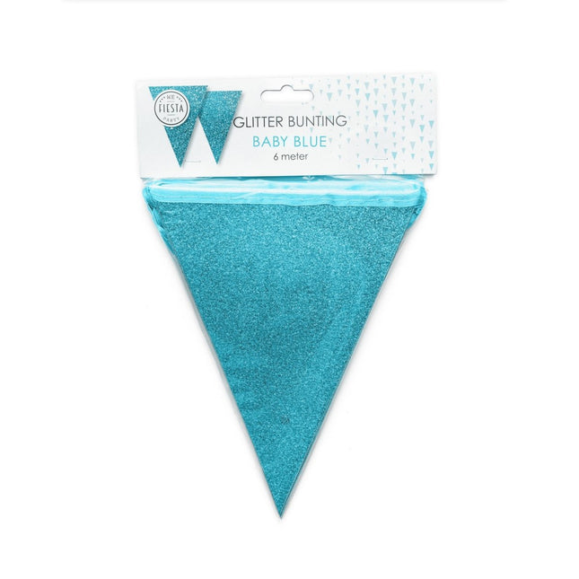 Lichtblauwe Vlaggenlijn Glitter 6m van WeFiesta koop je bij Partywinkel