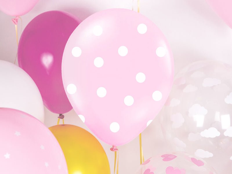 Lichtroze Ballonnen Witte Stipjes 30cm 6st van Partydeco koop je bij Partywinkel