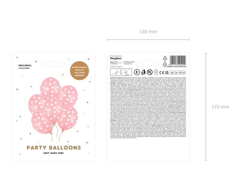 Lichtroze Ballonnen Witte Stipjes 30cm 6st van Partydeco koop je bij Partywinkel