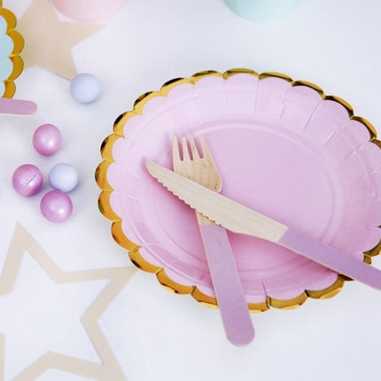 Lichtroze Bordjes Karton Goud 18cm 6st van Partydeco koop je bij Partywinkel