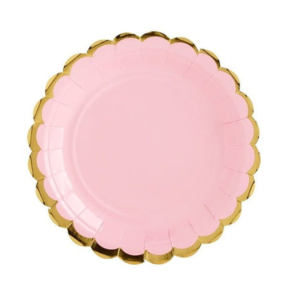 Lichtroze Bordjes Karton Goud 18cm 6st van Partydeco koop je bij Partywinkel