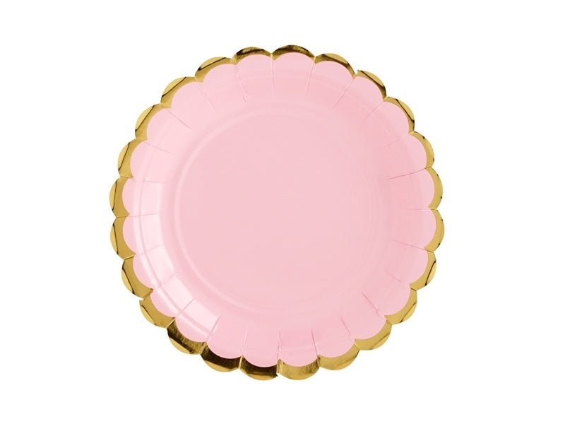 Lichtroze Bordjes Karton Goud 18cm 6st van Partydeco koop je bij Partywinkel