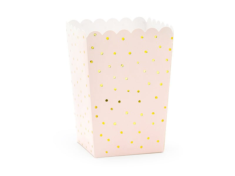 Lichtroze Popcorn Bakjes Gouden Stippen 12,5cm 6st van Partydeco koop je bij Partywinkel