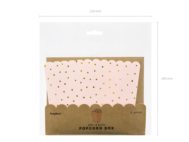 Lichtroze Popcorn Bakjes Gouden Stippen 12,5cm 6st van Partydeco koop je bij Partywinkel